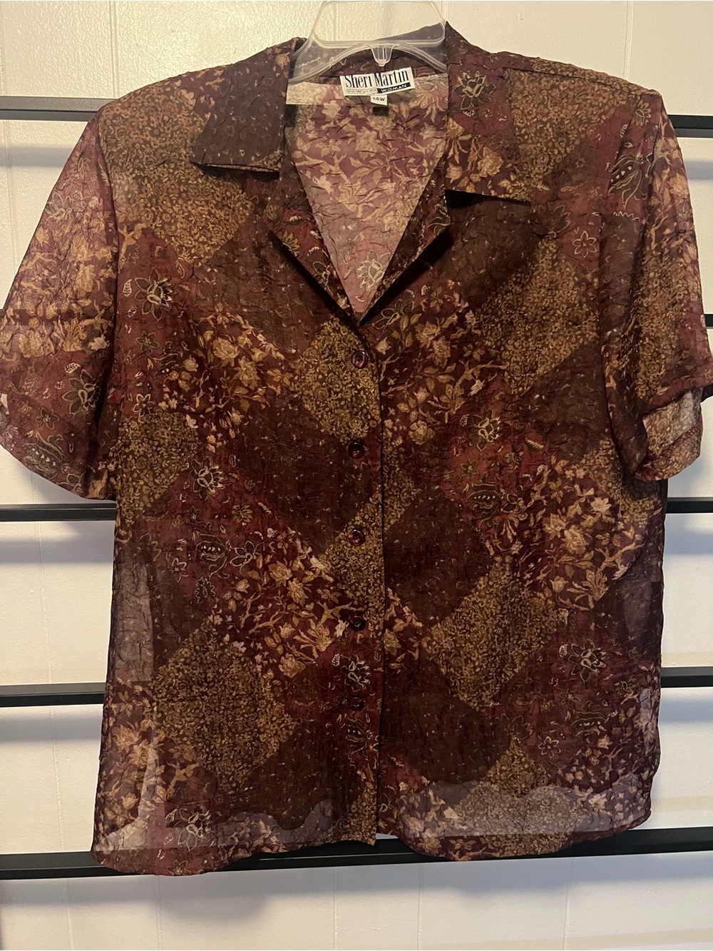 VTG 80's, Sheri Martin Brown Floral Button-Down Women's Blouse, SZ 14, A15